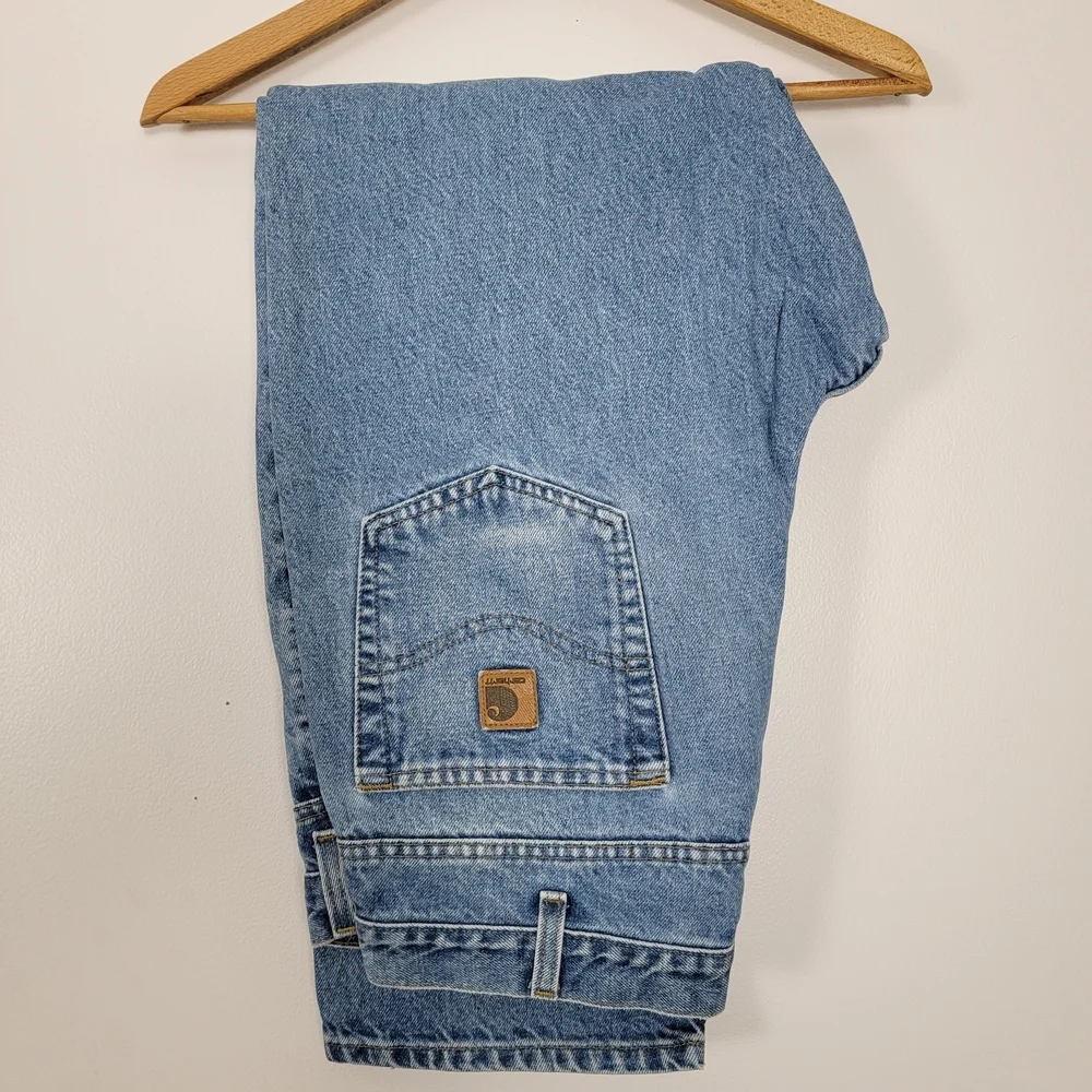 Carhartt Jeans Leather Patch Made In USA Cotton Denim 07  W37 X IN30